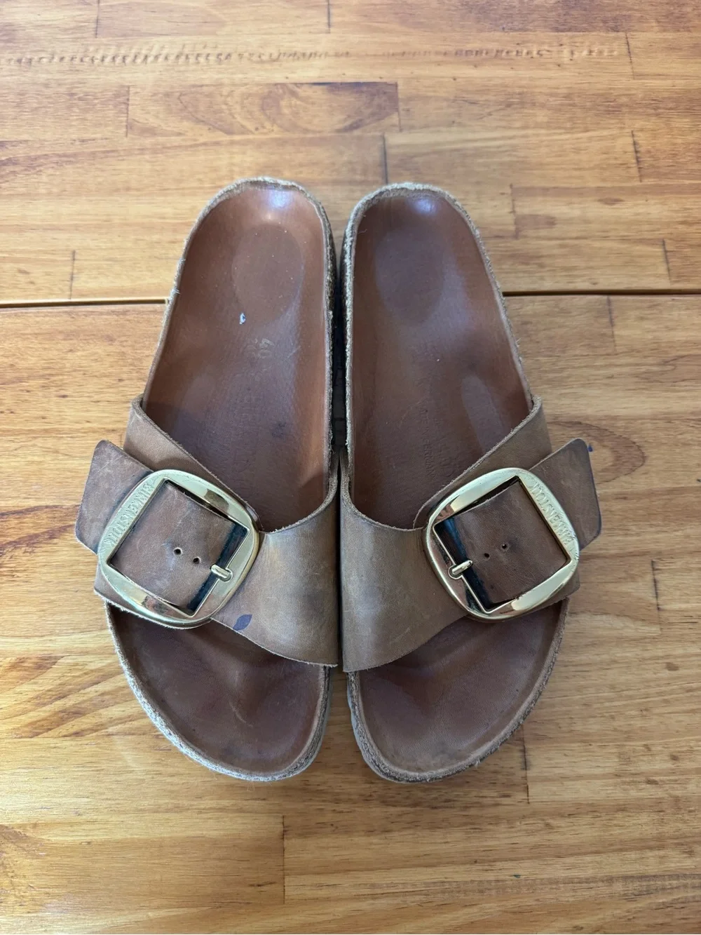 Birkenstock Madrid Big Buckle Nubuck Leather Brown Slide Sandals Size 40